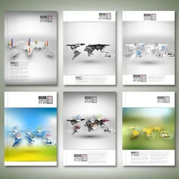 Set of world maps in perspective, blurred infographic vectors. Brochure, flyer 스톡 일러스트