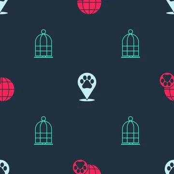 Set World pet, Location veterinary and Cage for birds on seamless pattern 스톡 일러스트