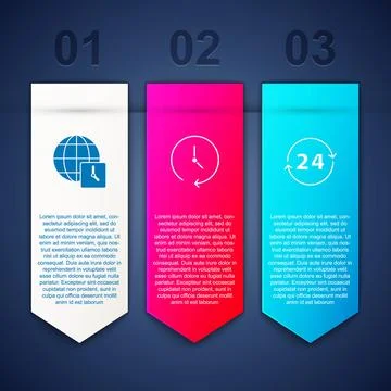 Set World time, Clock and 24 hours. Business infographic template. Vector Stock Illustration