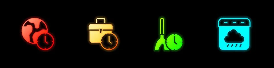 Set World time, Work, Cleaning and Calendar autumn icon. Vector 스톡 일러스트
