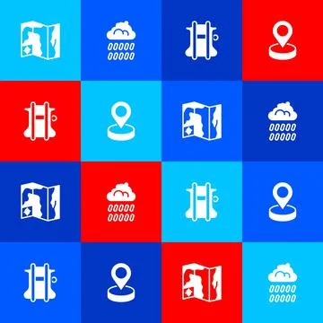 Set World travel map, Cloud with rain, Parachute and Location icon. Vector イラスト素材