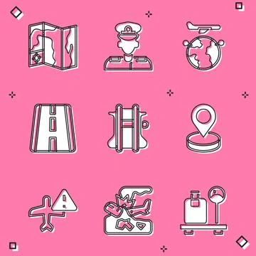 Set World travel map, Pilot, Globe with flying plane, Airport runway, Parac.. 스톡 일러스트