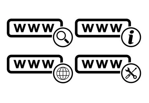 Set of World wide web icon, www internet website symbol, click mouse arrow si Stock-Illustration