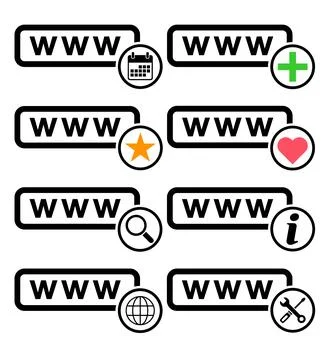 Set of World wide web icon, www internet website symbol, click mouse arrow si Stock-Illustration