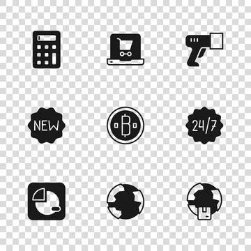Set Worldwide, Clock 24 hours, shipping, Cryptocurrency coin Bitcoin, Scann.. 库存插图