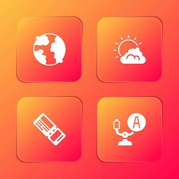 Set Worldwide, Sun and cloud weather, Airline ticket and Aircraft steering helm Illustrazione stock