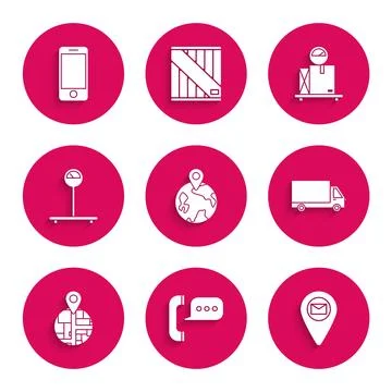 Set Worldwide, Telephone with speech bubble chat, Placeholder map paper Illustrazione stock
