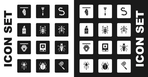 Set Worm, Beetle deer, Spray against insects, Butterfly cocoon, Mosquito, Fly 스톡 일러스트