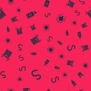 Set Worm, Spray against insects, Hive for bees and Spider on seamless pattern Stock Illustration
