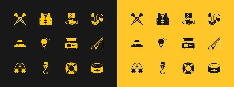 Set Worm, Spring scale, Electronic scales, Lifebuoy, Fishing float, Price t.. Stock Illustration