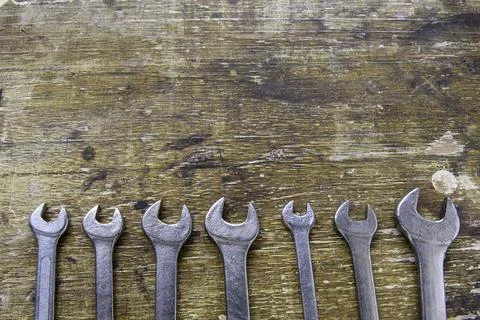 Set of wrench aligned Stock Photos