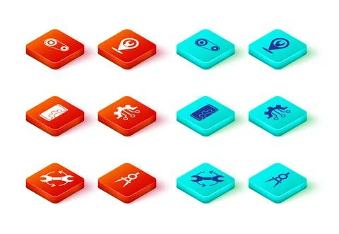 Set Wrench and arrows as workflow, Drawing compass, Setting on smartphone Stock Illustration