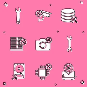 Set Wrench, Security camera service, Database server, Photo, Hard disk drive and Stock Illustration