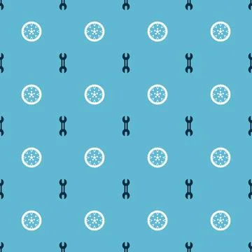 Set Wrench spanner and Alloy wheel on seamless pattern. Vector Illustrazione stock