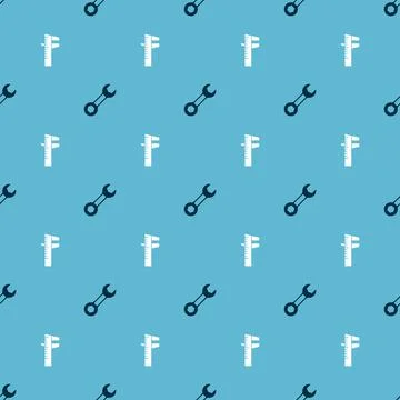 Set Wrench spanner and Calliper or caliper and scale on seamless pattern. Vector Illustrazione stock