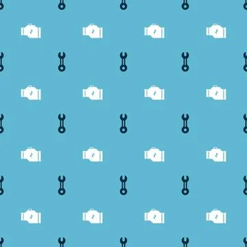 Set Wrench spanner and Check engine on seamless pattern. Vector Stock Illustration