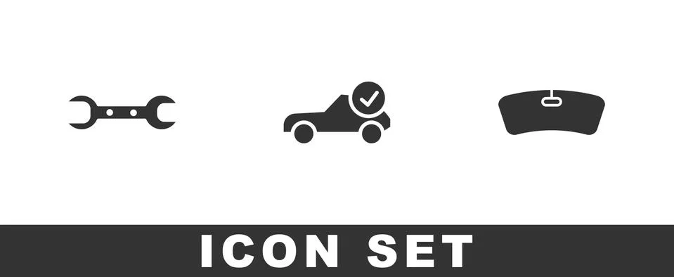 Set Wrench spanner, Auto service check automotive and Windshield icon. Vector Ilustración de archivo