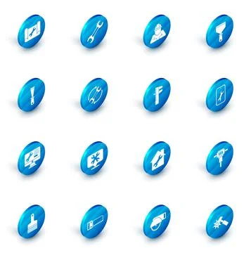 Set Wrench spanner, Builder, Putty knife, Computer monitor service, and arrows Ilustración de archivo