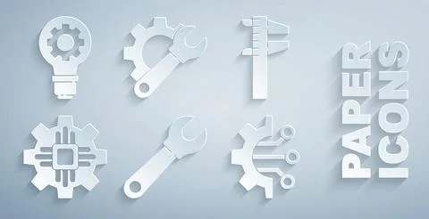 Set Wrench spanner, Calliper or caliper and scale, Processor, Algorithm, ge.. 스톡 일러스트