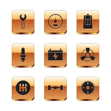 Set Wrench spanner, Gear shifter, Chassis car, Car battery, spark plug, key with Stock Illustration