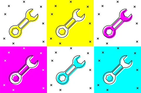 Set Wrench spanner icon isolated on color background. Vector Illustrazione stock