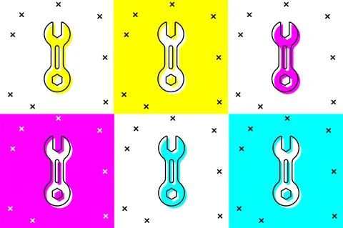 Set Wrench spanner icon isolated on color background. Vector Stock Illustration