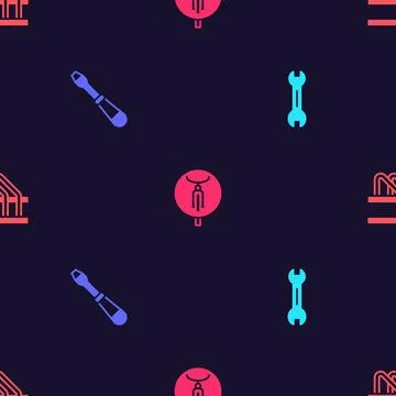 Set Wrench spanner, Screwdriver, Bicycle and parking on seamless pattern. Vector 스톡 일러스트