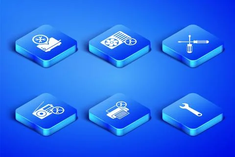 Set Wrench, Toaster service, Printer, Radio, Air conditioner and Crossed sc.. Stock Illustration