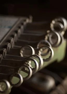 A set of wrenches from the big size to the small size of a cap key Foto stock