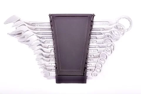 Set of wrenches in box Stock Photos