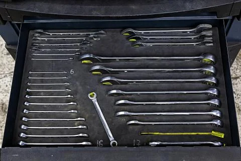 Set of wrenches. Box with a special tool for auto mechanics in the service st Stock Photos