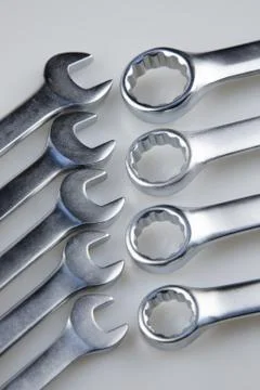Set of wrenches. chromed tools for auto and construction. Foto stock