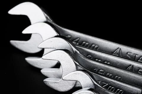 A set of wrenches of different diameters Stock Photos
