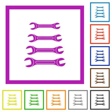 Set of wrenches flat framed icons Illustrazione stock