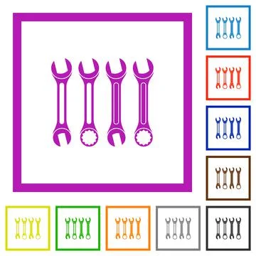 Set of wrenches flat framed icons Illustrazione stock