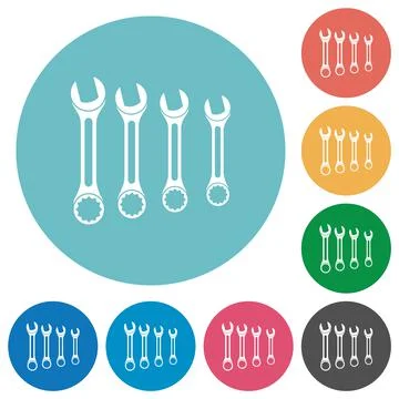 Set of wrenches flat round icons Stock Illustration