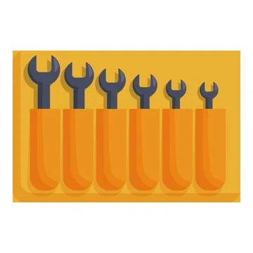 Set of wrenches organized in a toolbox for mechanics Stock Illustration