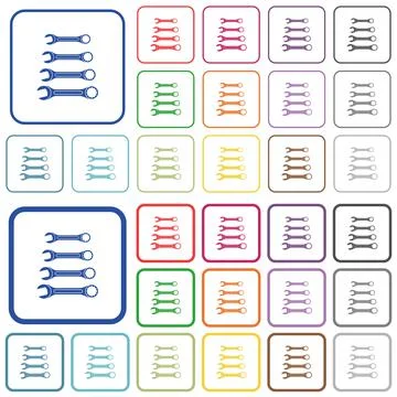Set of wrenches outlined flat color icons Illustrazione stock