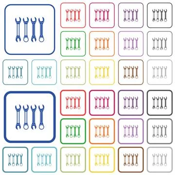 Set of wrenches outlined flat color icons Illustrazione stock