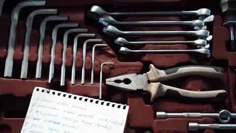 Set of wrenches in a workshop, car repair tool kit Stock Footage 133228889