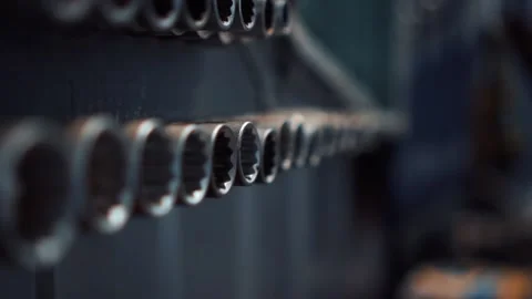 Set of wrenches in a workshop, car repair tool kit Stock Footage 133228904