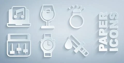 Set Wrist watch, Diamond ring, Drum machine music, Bloody knife, Wine glass and Stock Illustration