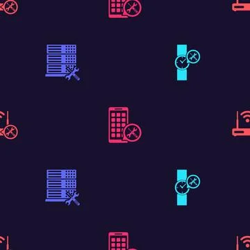 Set Wrist watch service, Database server, Mobile Apps and Router wi-fi with o イラスト素材