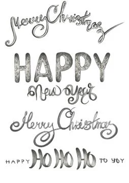 Set of writings, new year and merry christmas words in different styles Stock Illustration