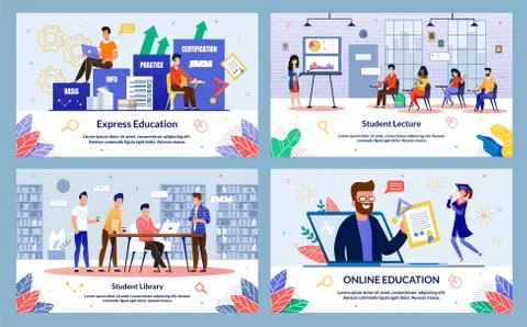 Set Written by Student Lecture, Express Education. Banner Student Library, On Stock Illustration