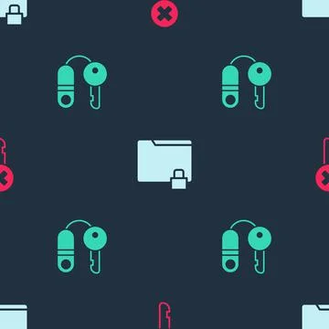 Set Wrong key, Folder and lock and House with on seamless pattern. Vector Ilustración de archivo
