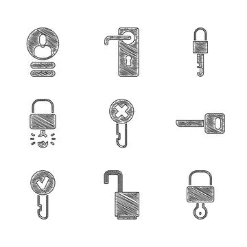 Set Wrong key, Open padlock, Lock and, Key, broke inside of, Locked and Create Stock Illustration