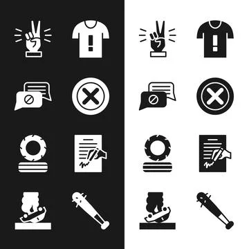 Set X Mark, Cross in circle, Speech bubble chat, Hand showing two finger, T Stock Illustration