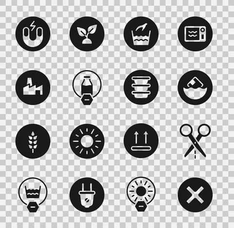 Set X Mark, Cross in circle, Scissors with cut line, Carton cardboard box, Hand Ilustración de archivo