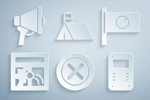 Set X Mark, Cross in circle, Protest, Broken window, Police assault shield, camp Ilustração Stock